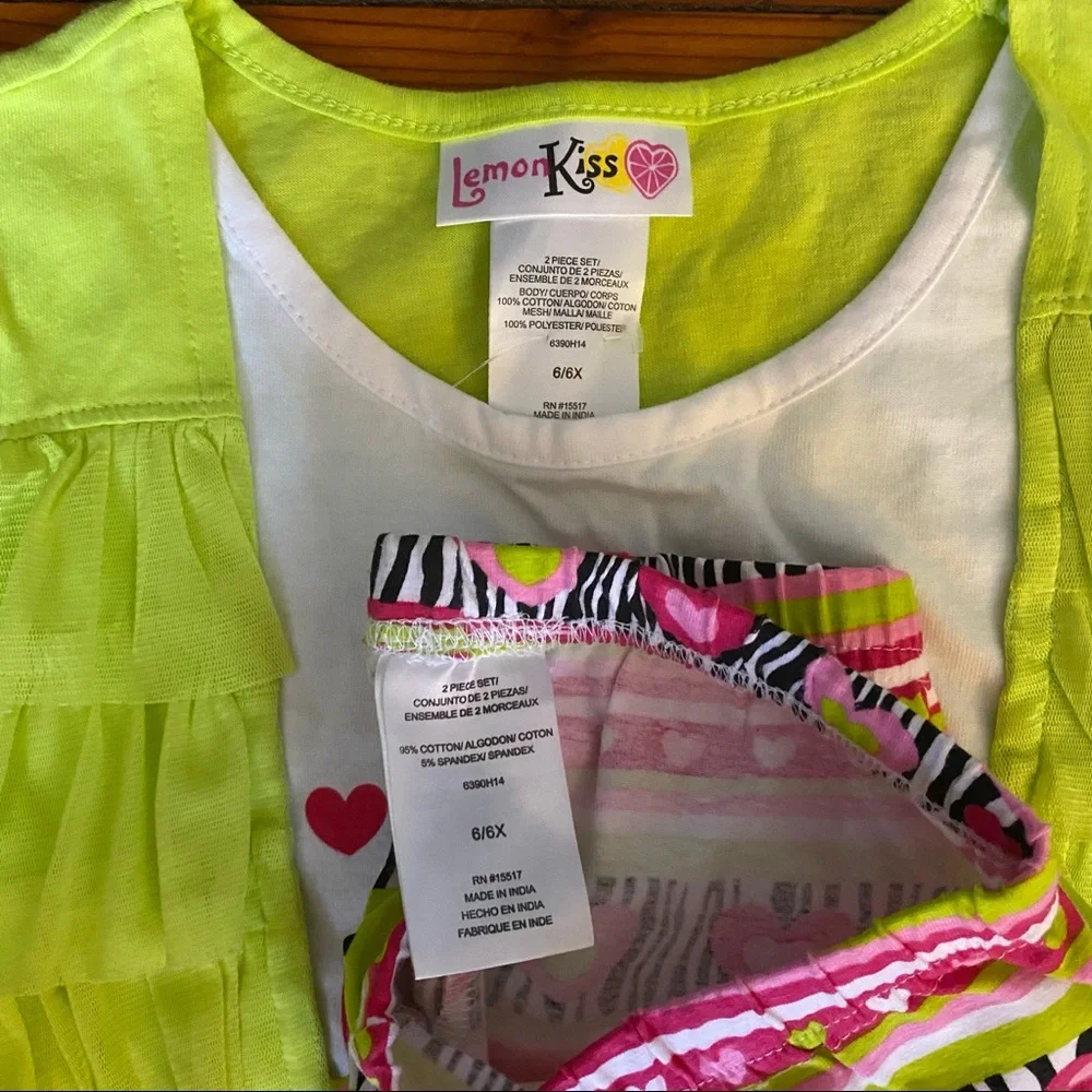 Heart Neon Outfit Matching Shirt & leggings Size 6/6X
